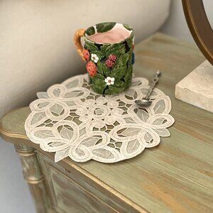 🆕 SET 2 Vintage Crystal Lace Round Doily | 9” Cutout Butterfly Design | NWT